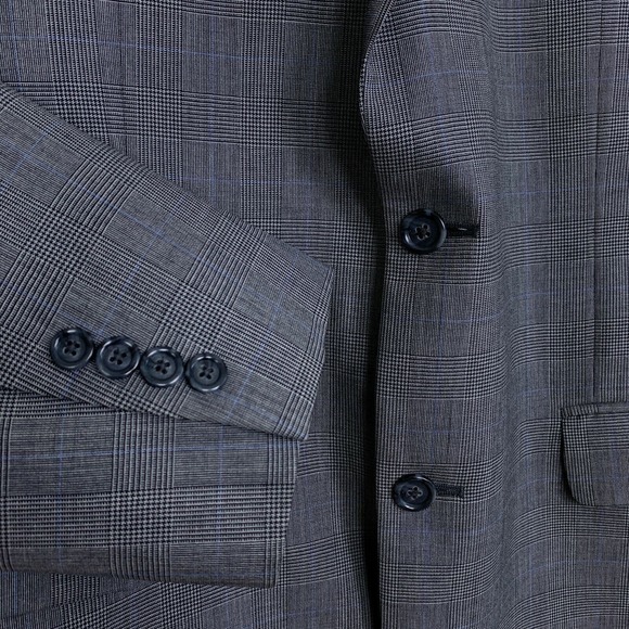 Jos A Bank Wool Sport Coat Jacket Gray Glen Check Two Button Mens 42L 42 Long - Picture 3 of 8